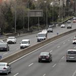 Tráfico de entrada en Madrid por la A-5, carretera de Extremadura, a la altura de Cuatro Vientos