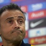 El entrenador del FC Barcelona, Luis Enrique Martínez, durante la rueda de prensa posterior al entrenamiento que el equipo azulgrana