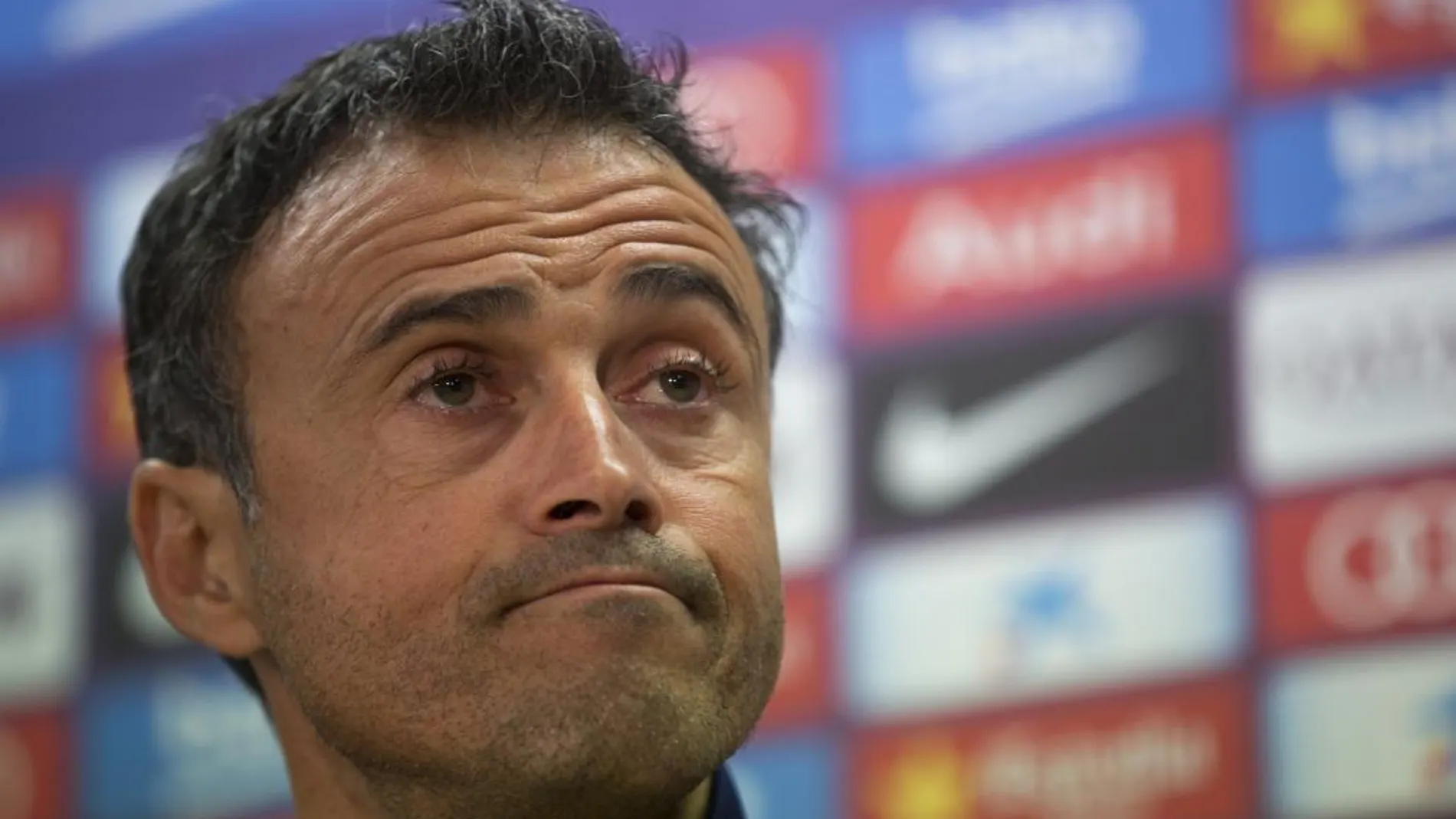 El entrenador del FC Barcelona, Luis Enrique Martínez, durante la rueda de prensa posterior al entrenamiento que el equipo azulgrana