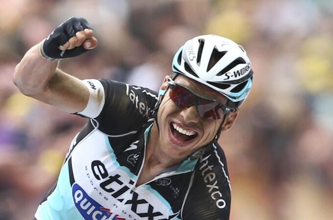 Tony Martin celebra su victoria hoy en la etapa del Tour.