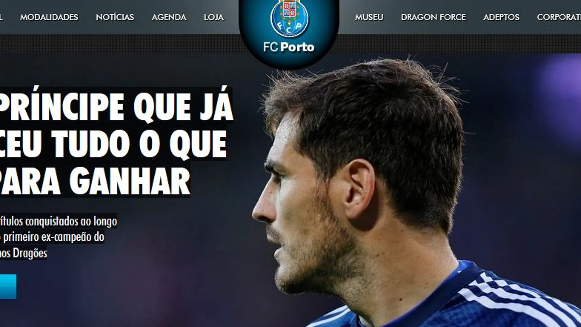 Imagen de Casillas en la web del Oporto