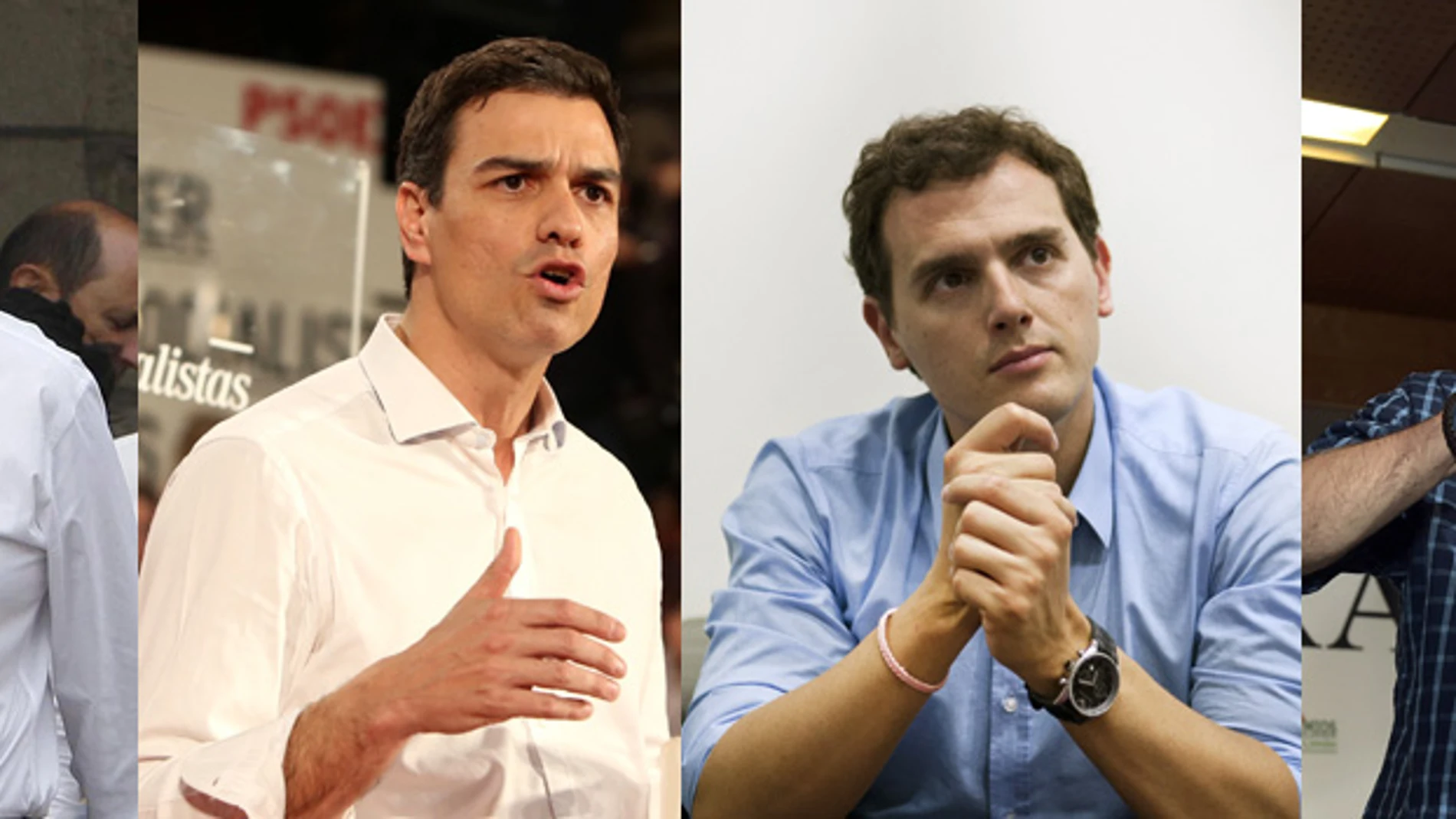 Mariano Rajoy (camisa Brooks Brothers), Pedro Sánchez (cuello francés), Albert Rivera (camisa sin logo), Pablo Iglesias (camisa 198)