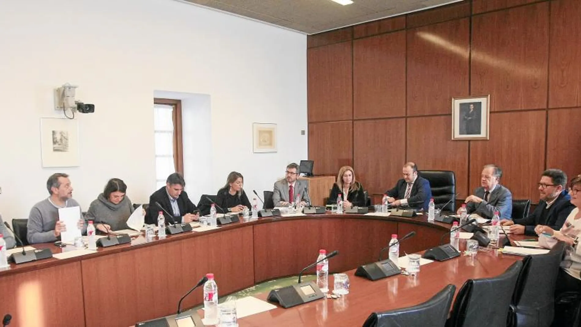 Los integrantes de la comisión de investigación sobre formación creada en el Parlamento andaluz, durante la sesión de trabajo de ayer