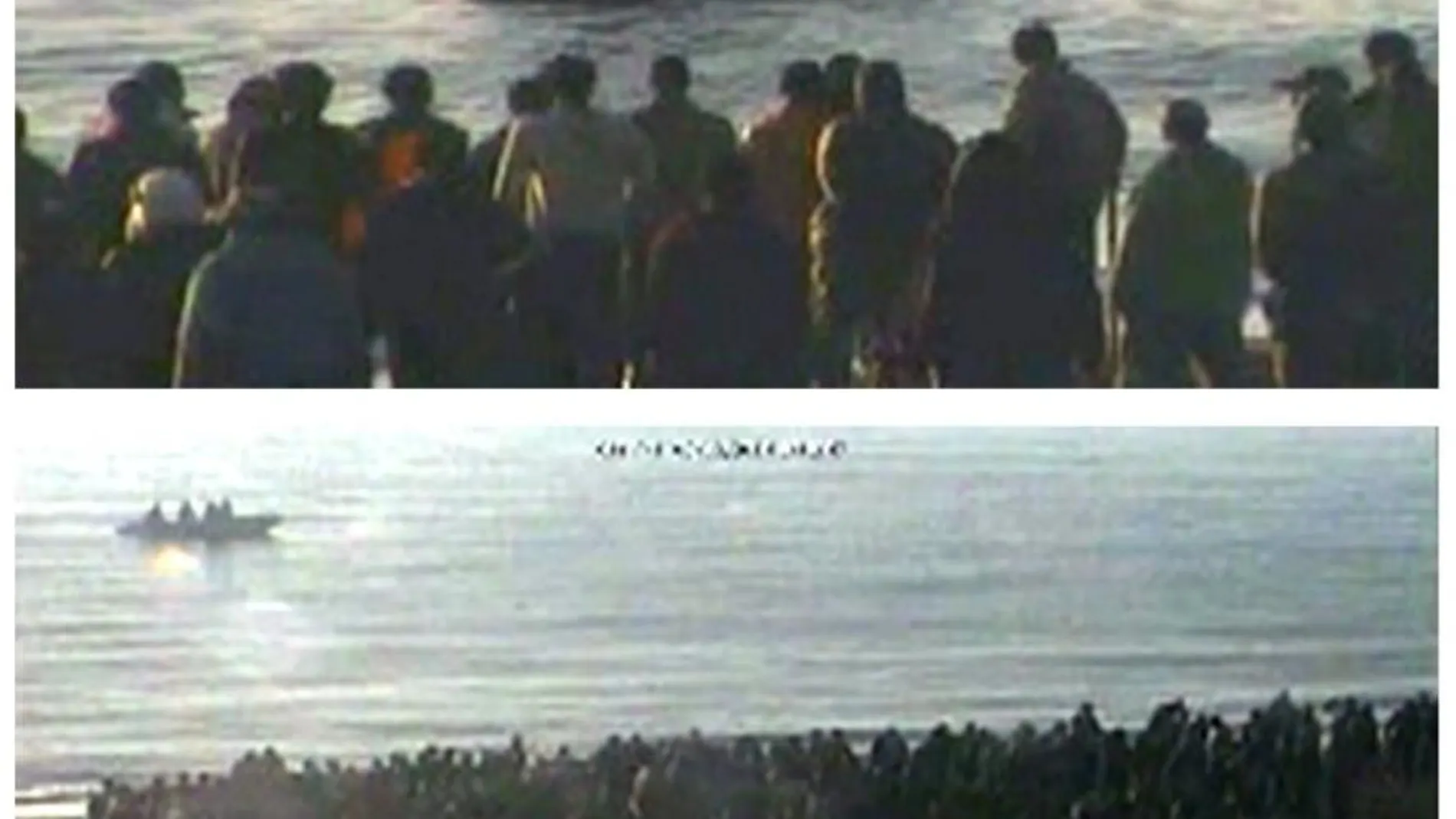 Combo de imágenes extraídas del vídeo facilitado por el Ministerio del Interior, que muestra el acercamiento de inmigrantes el pasado 6 de febrero de 2014 en la frontera con Ceuta