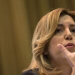 La presidenta de la Junta de Andalucía, Susana Díaz, durante la inauguración de un congreso sobre educación ayer en Sevilla