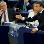 El presidente francés, Emmanuel Macron, durante su intervención ante el pleno de la Eurocámara