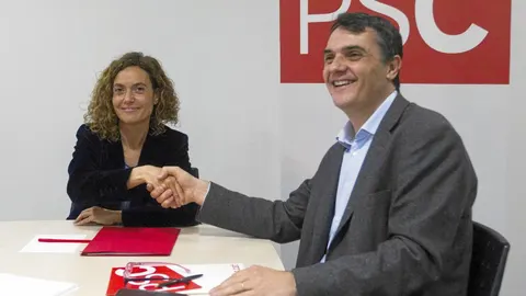 Meritxell Batet y Carles Martí, ayer, reunidos en la sede del PSC