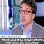 La mano derecha de Iglesias, Íñigo Errejón, ayer, en «El objetivo» de La Sexta