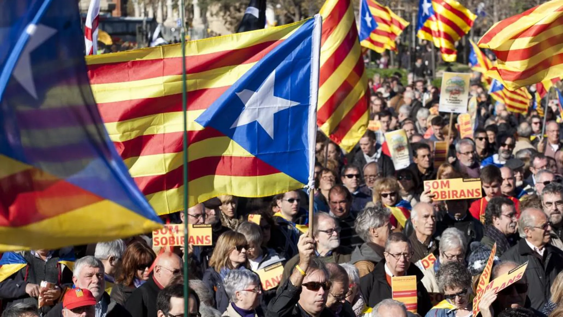 Banderas esteladas en una manifestación independentista.