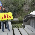 El presidente de ERC, Oriol Junqueras, durante la ofrenda floral de esta mañana ante de Lluís Companys