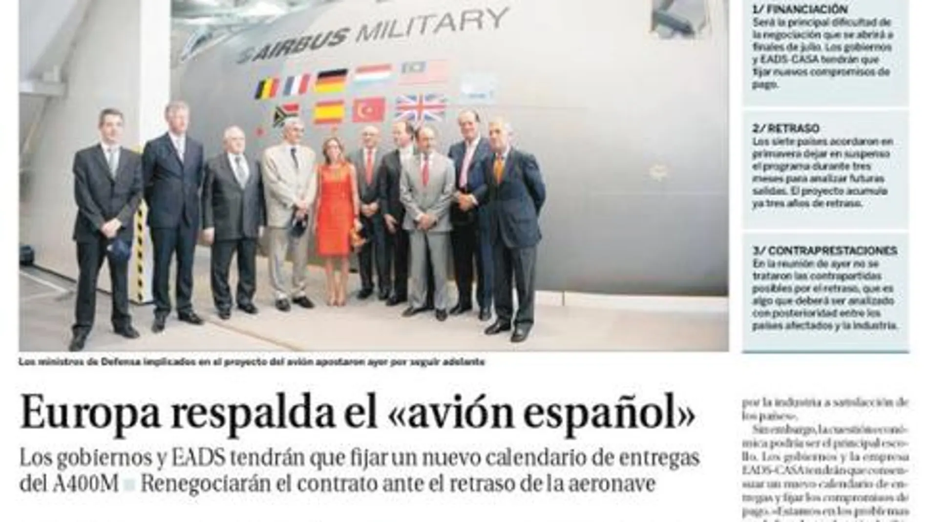 El futuro del «avión español» se decidirá en otra reunión en octubre