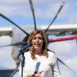 La presidenta de la Junta de Andalucía, Susana Díaz, ayer, en su primera aparición pública tras incorporarse de su baja maternal