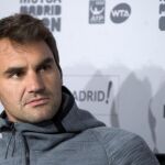 El tenista suizo Roger Federer, durante la rueda de prensa que ha ofrecido hoy en la que ha anunciado que será baja para el Masters 1.000 de Madrid.