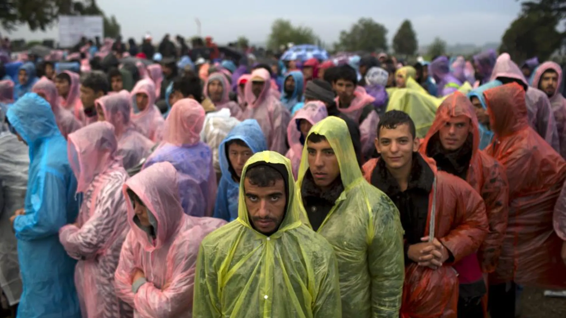 Decenas de refugiados esperan para poder cruzar la Frontera cerca de Tovarnik, Croacia.