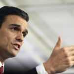 El secretario general del PSOE, Pedro Sánchez, en rueda de prensa