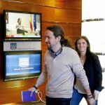 Pablo Iglesias, ayer tras su reunión con Rajoy en Moncloa