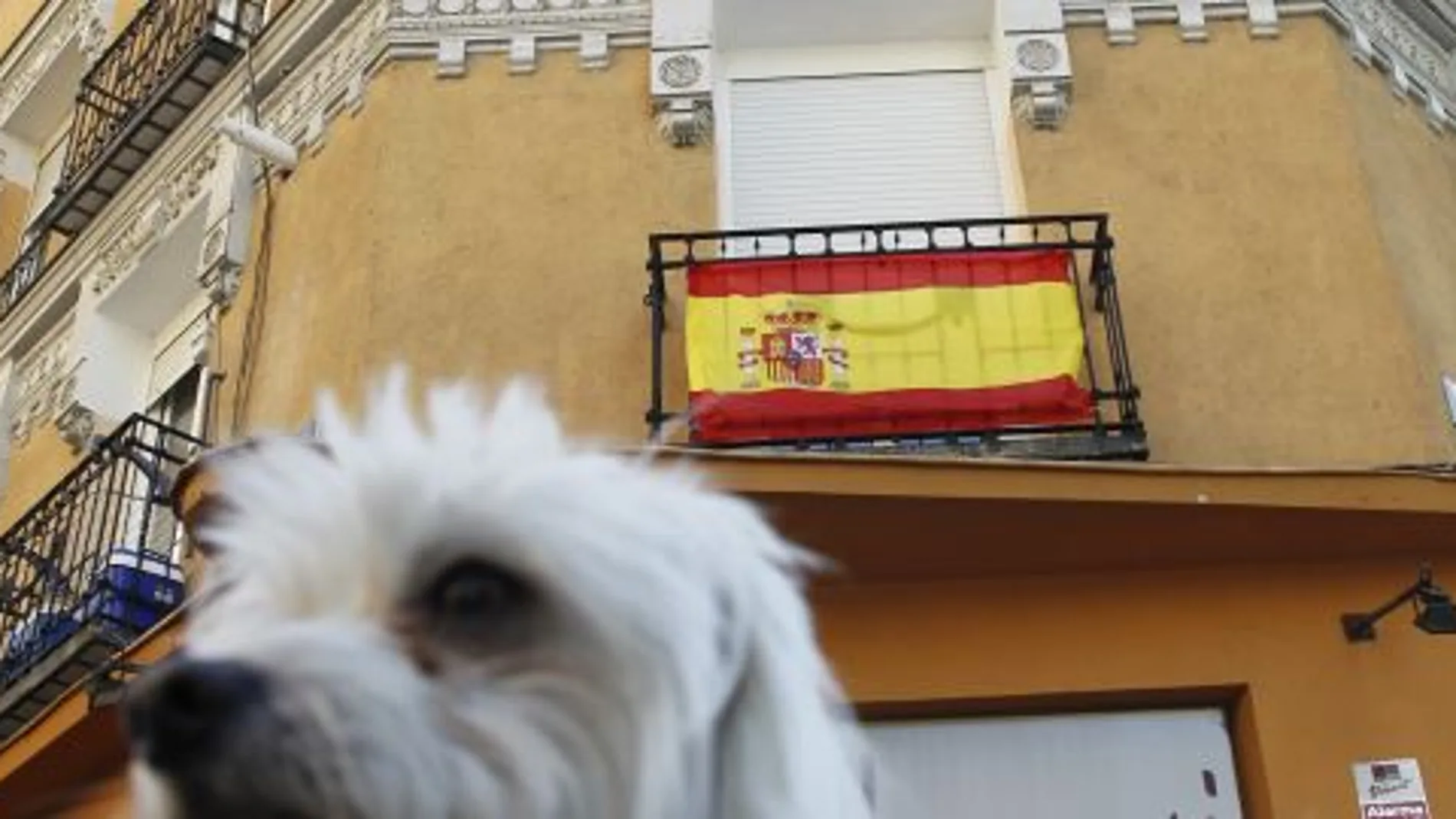 Los balcones ya lucían la bandera ayer en las calles de Madrid