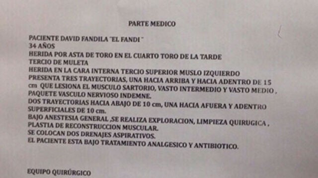 Parte médico del torero