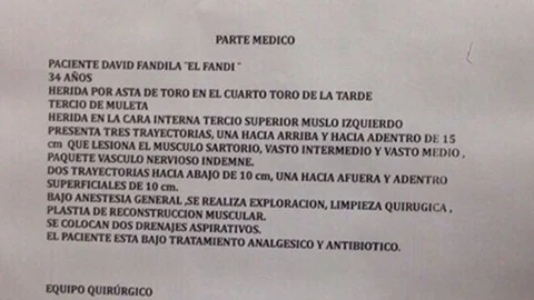 Parte médico del torero