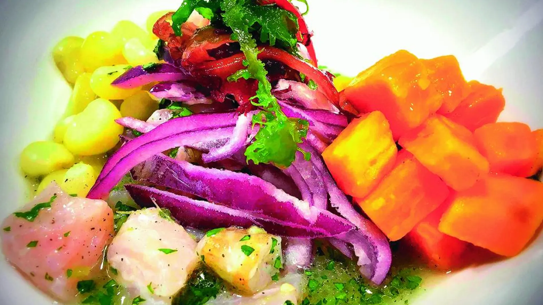Magnífica interpretación del ceviche de pescado de lonja. Restaurante Simalú (Calle Caballeros, 10) Valencia