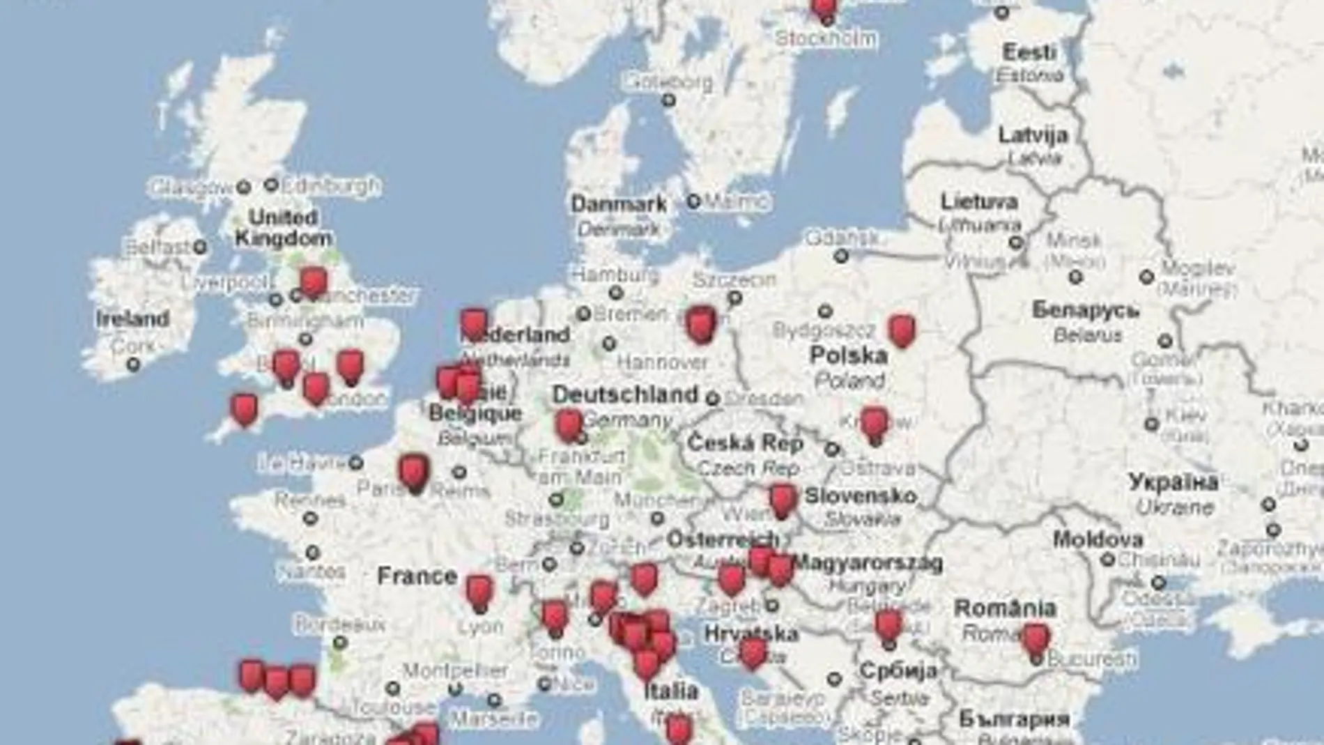 Mapa de la ruta de los cementerios más turísticos de Europa