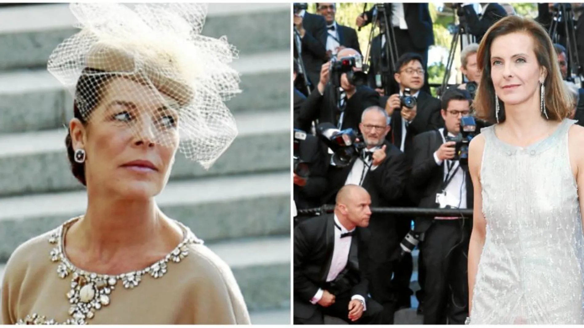 Carole Bouquet (a la dcha.) y Carolina de Mónaco (a la izqd.) han tenido una vida muy similar: ambas nacieron en 1957, enviudaron muy jóvenes y son musas de Karl Lagerfeld