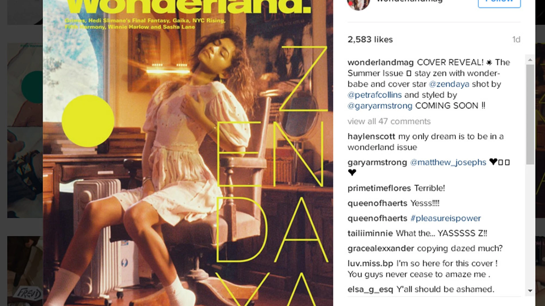 Zendaya aclara que no aparece masturbándose en la portada de Wonderland.