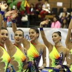 El conjunto español tras su actuación el pasado domingo en Lisboa donde consiguió su segunda medalla de bronce en la Copa del Mundo de gimnasia rítmica