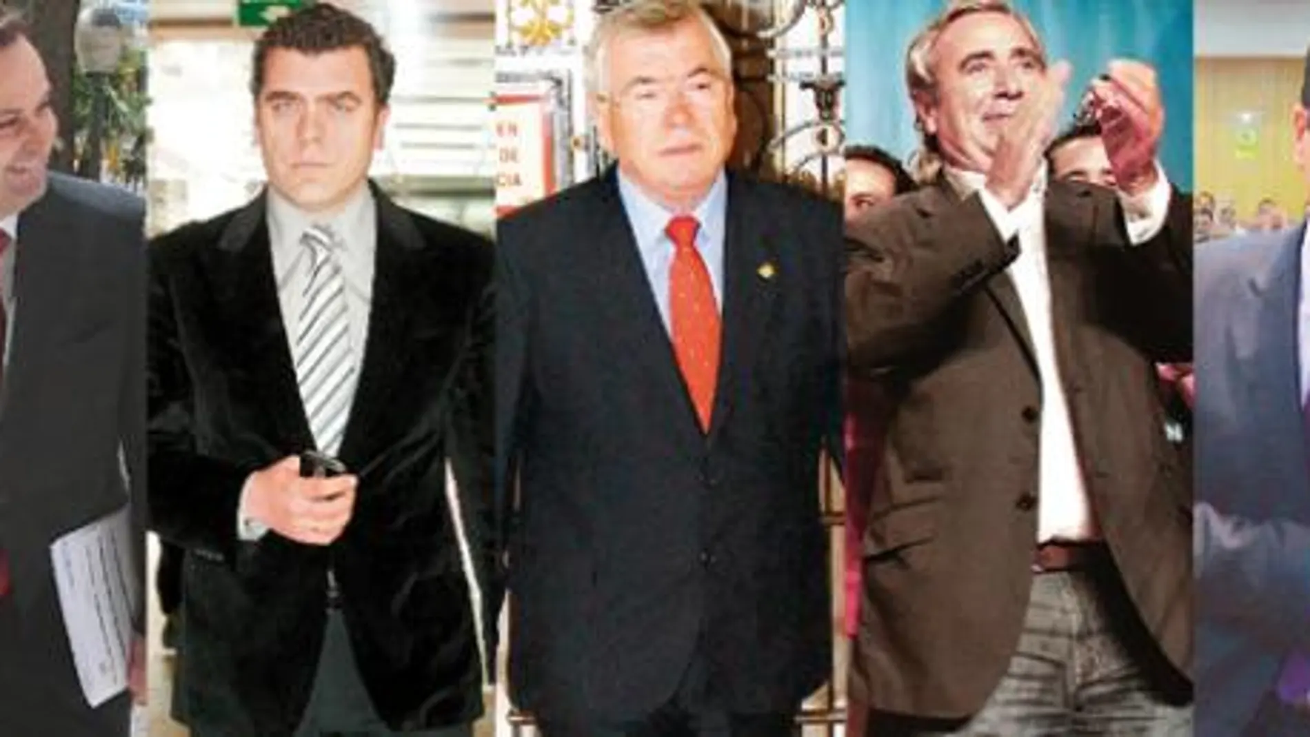 Los regidores de Coslada, Leganés, Getafe, Alcorcón y Pinto (de izquierda a derecha) deben su puesto a gobiernos en coalición con Izquierda Unida