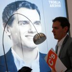 El líder de Ciudadanos, Albert Rivera, en la sede de Ciudadanos