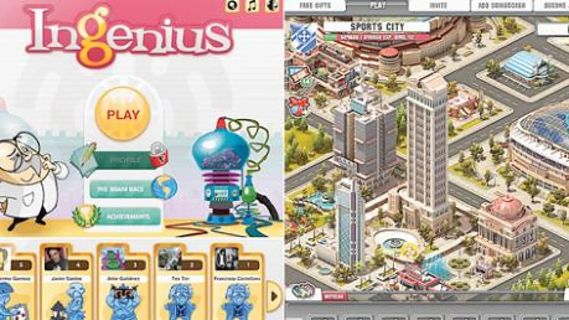 «Ingenius» es un juego de habilidad mental y visual que ofrece la posibilidad de retar a los contactos de la red social. En «Sports City» el jugador puede construir su propia ciudad deportiva, liderando equipos entre un total de ocho deportes diferentes.