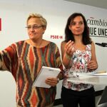 La secretaria general del PSOE-M, Sara Hernández junto a la secretaria de Igualdad, Ángeles Álvarez