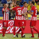 Los jugadores del Atlético de Madrid celebran el tanto de Correa