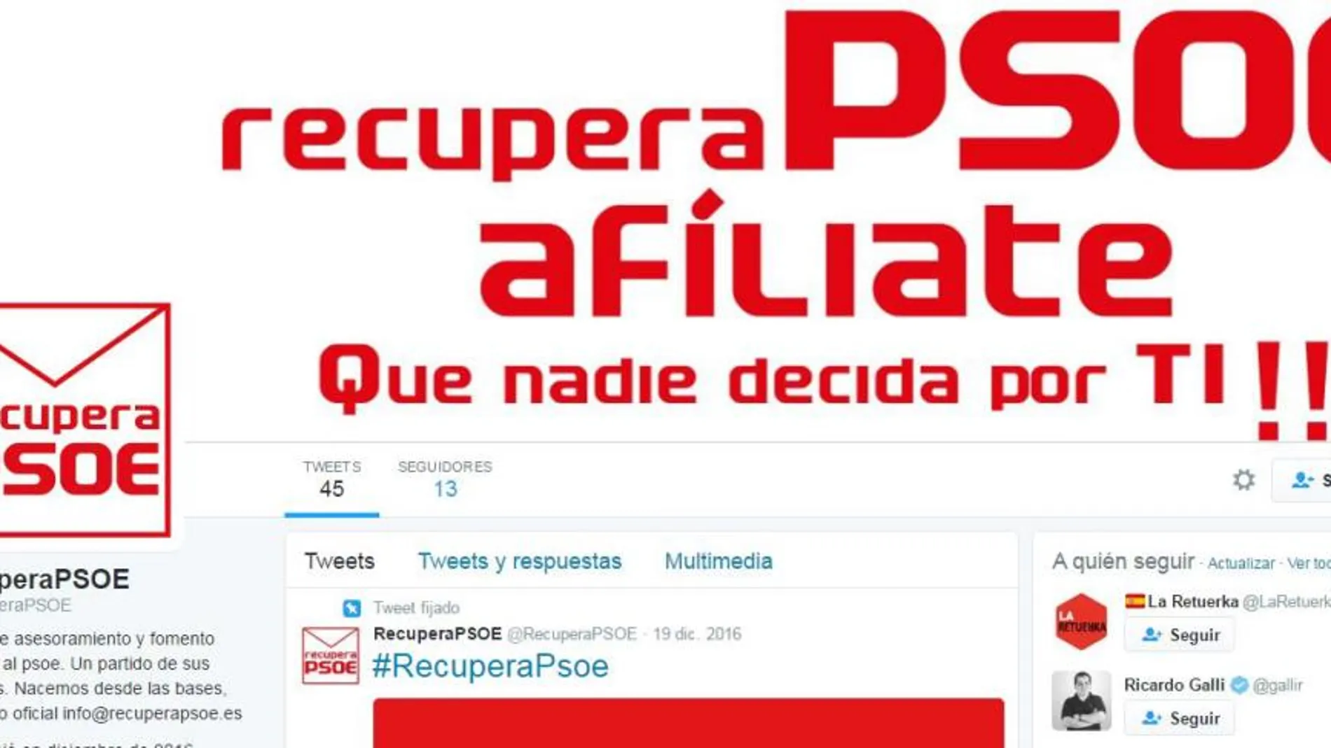 Twitter suspende la cuenta de los críticos del PSOE y poco después vuelve a funcionar