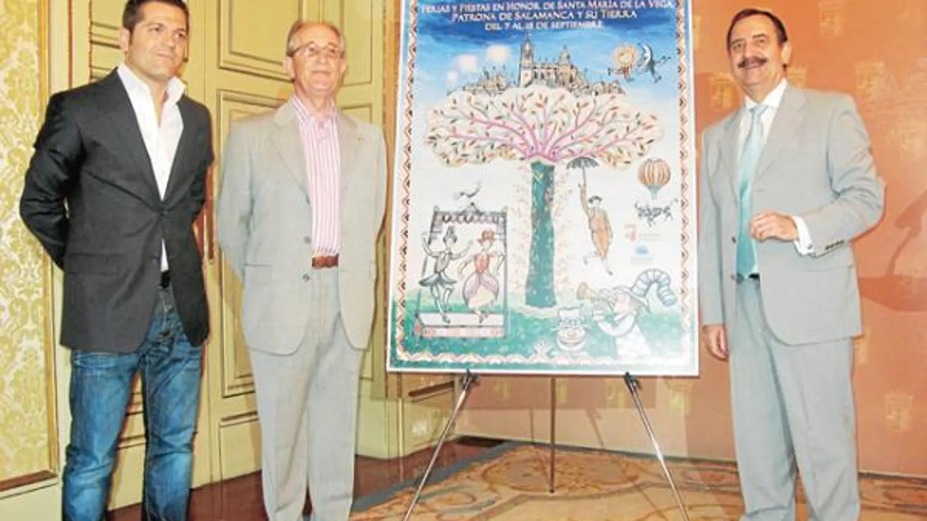 El alcalde Julián Lanzarote, Luis de Horna y Julio López presentan el cartel de las Fiestas de Salamanca
