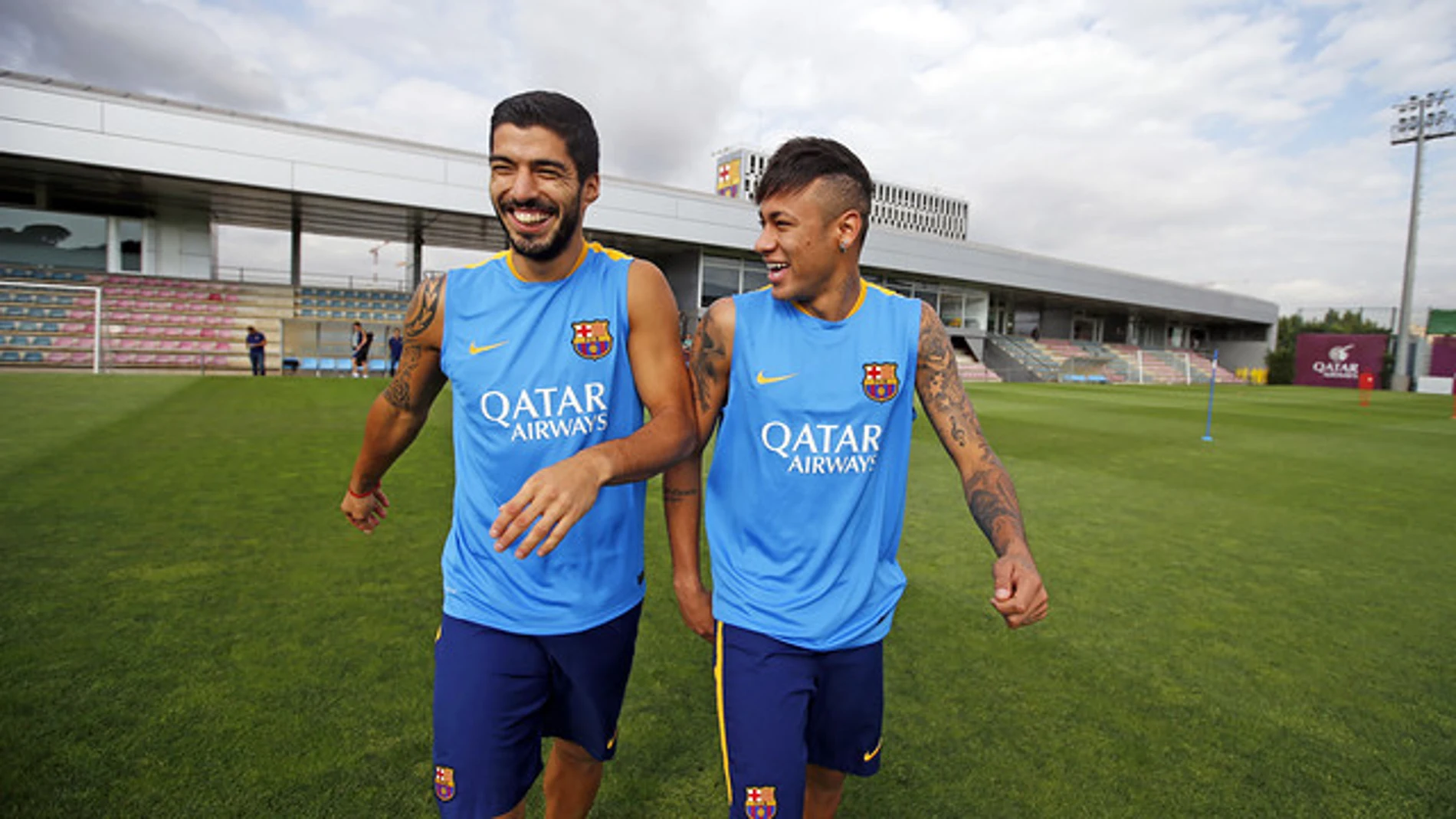 Luis Suárez y Neymar, en el entrenamiento de este viernes