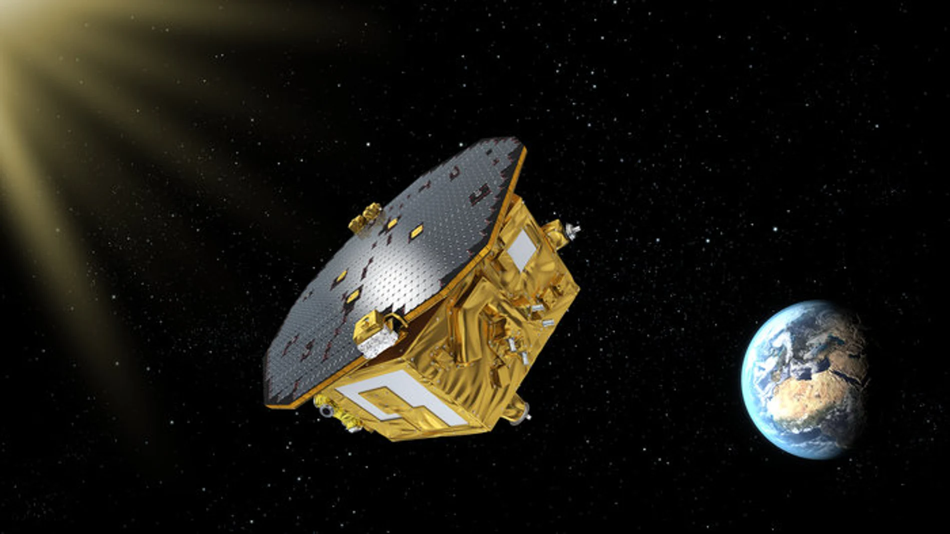 La Lisa Pathfinder en el espacio, en una recreación realizada por la ESA