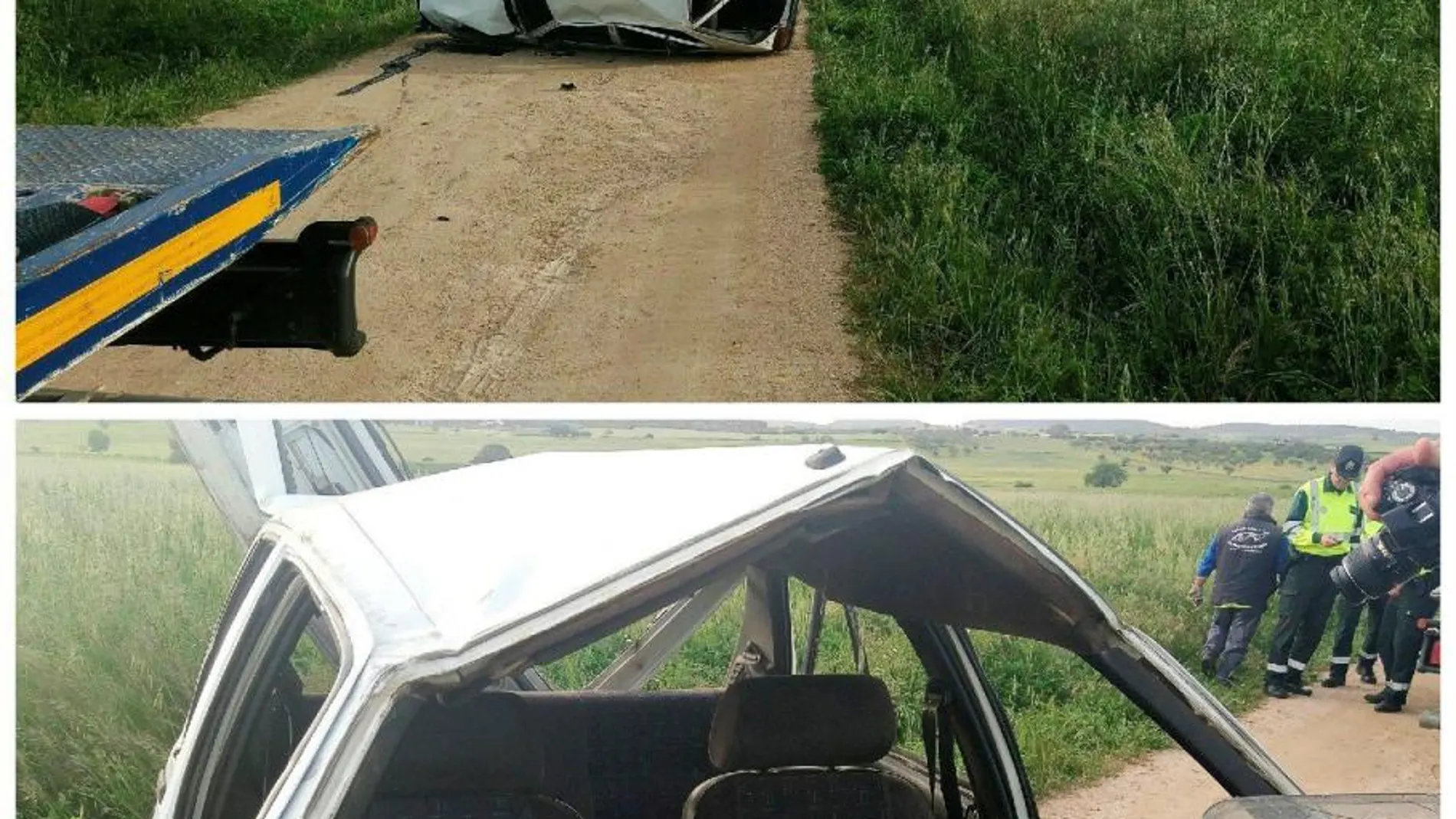 Fotografías facilitadas por la Guardia Civil de Tráfico de Extremadura del accidente de tráfico registrado en el término municipal de Villar del Rey, en Badajoz