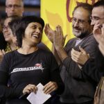 Los miembros de la CUP, Anna Gabriel, Antonio Baños y Albert Botrán, durante un acto de la formación política celebrado el paso domingo en Manresa