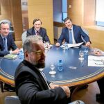 Francisco Martínez, Rafael Hernando, Antonio y José Antonio Bermúdez de Castro por el PP y Juan Carlos Girauta y Miguel Gutiérrez por Cs, ayer en el Congreso