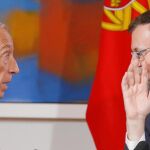 Rajoy y el presidente de Portugal, Marcelo Rebelo de Sousa, durante la reunión que mantuvieron ayer en Moncloa