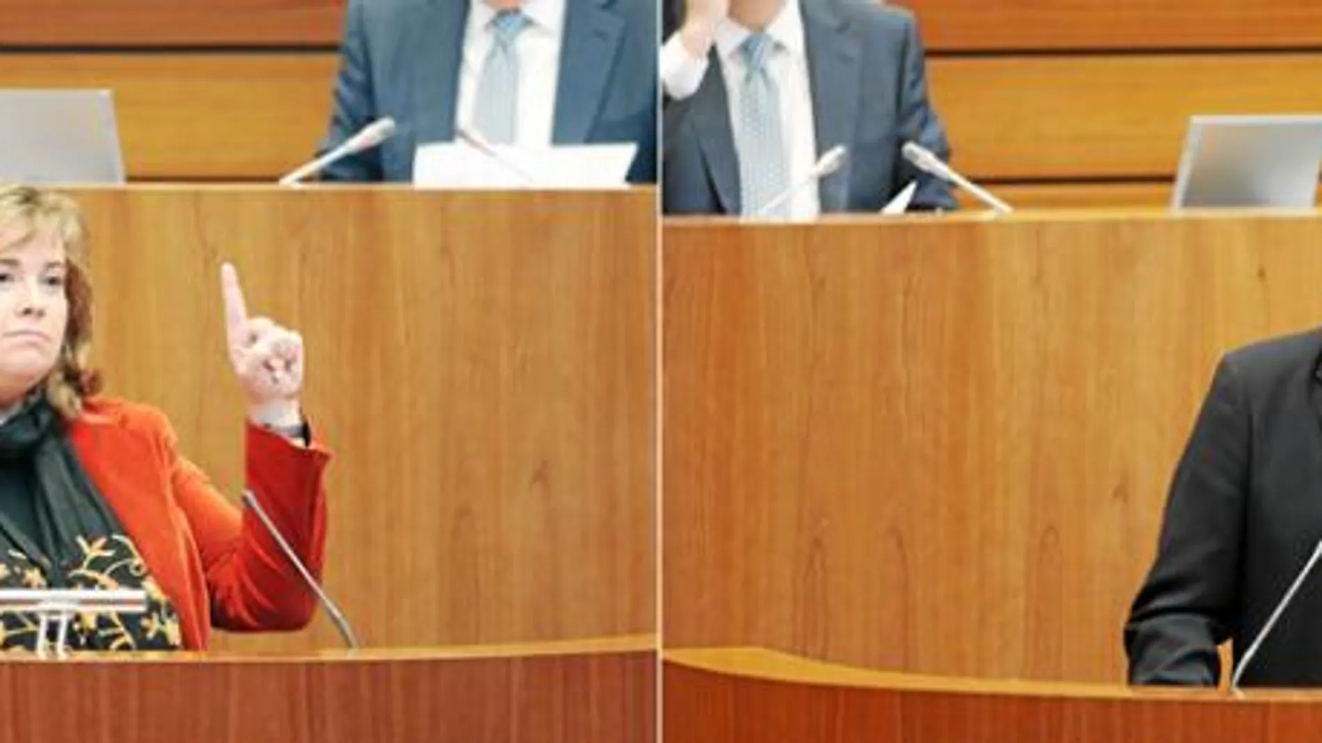 Los procuradores Cristina Ayala, del Partido Popular, y Fernando Benito, del PSOE, debaten en el Pleno