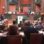 LA RAZÓN. El jefe del Consejo de Gobierno, Fernando López Miras, ayer durante la sesión de control al presidente en la Asamblea Regional
