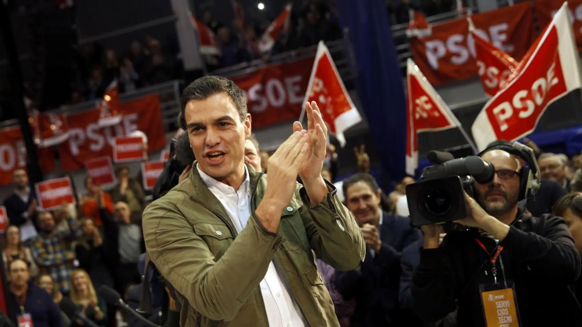 El secretario general del PSOE, Pedro Sánchez en su mitin en Getafe