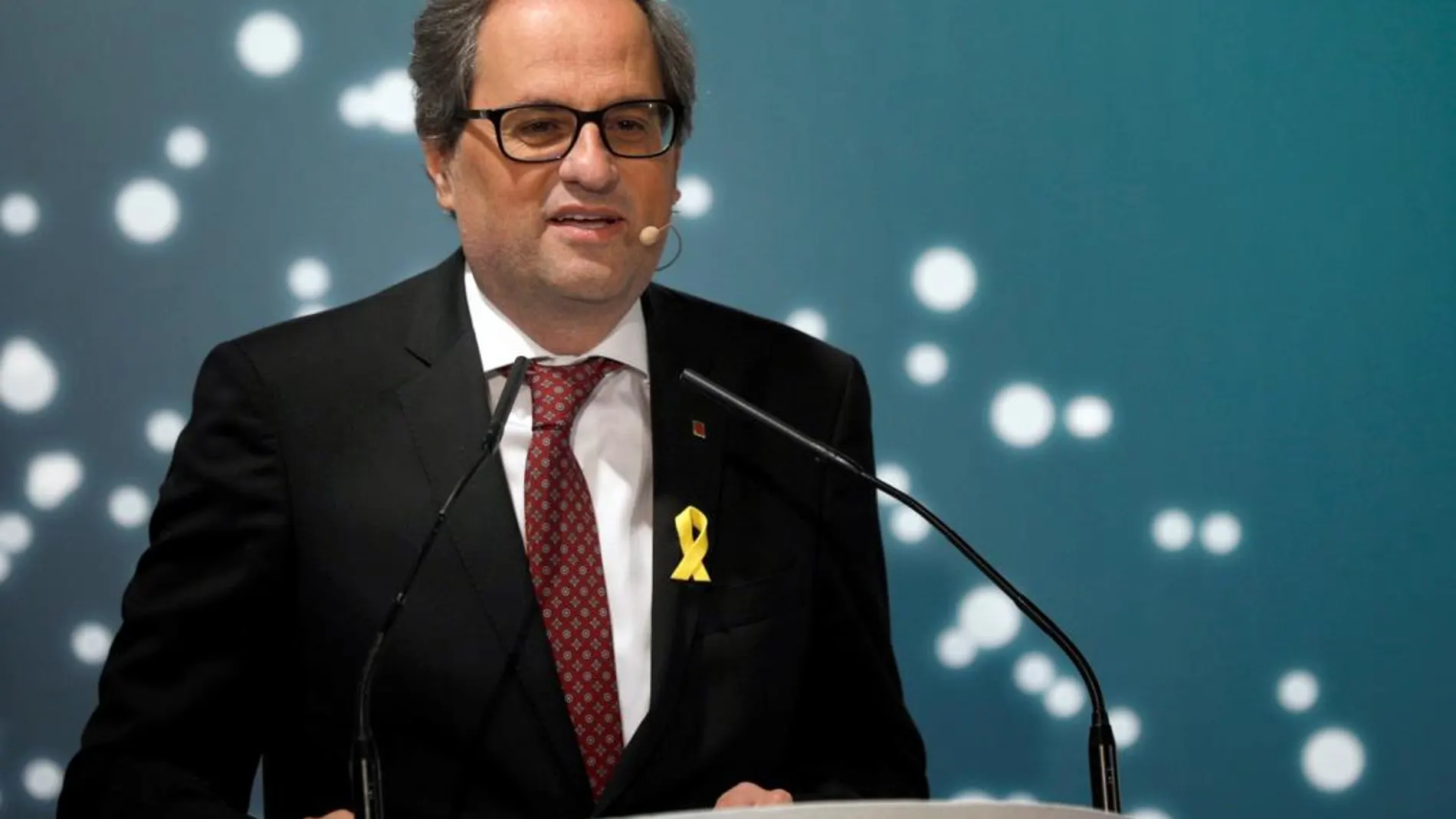 Quim Torra, durante su intervención en la conferencia inaugural del 29 Encuentro Empresarial en el Pirineo, en La Seu d'Urgell, la pasada semana. EFE/ Nando Galindo