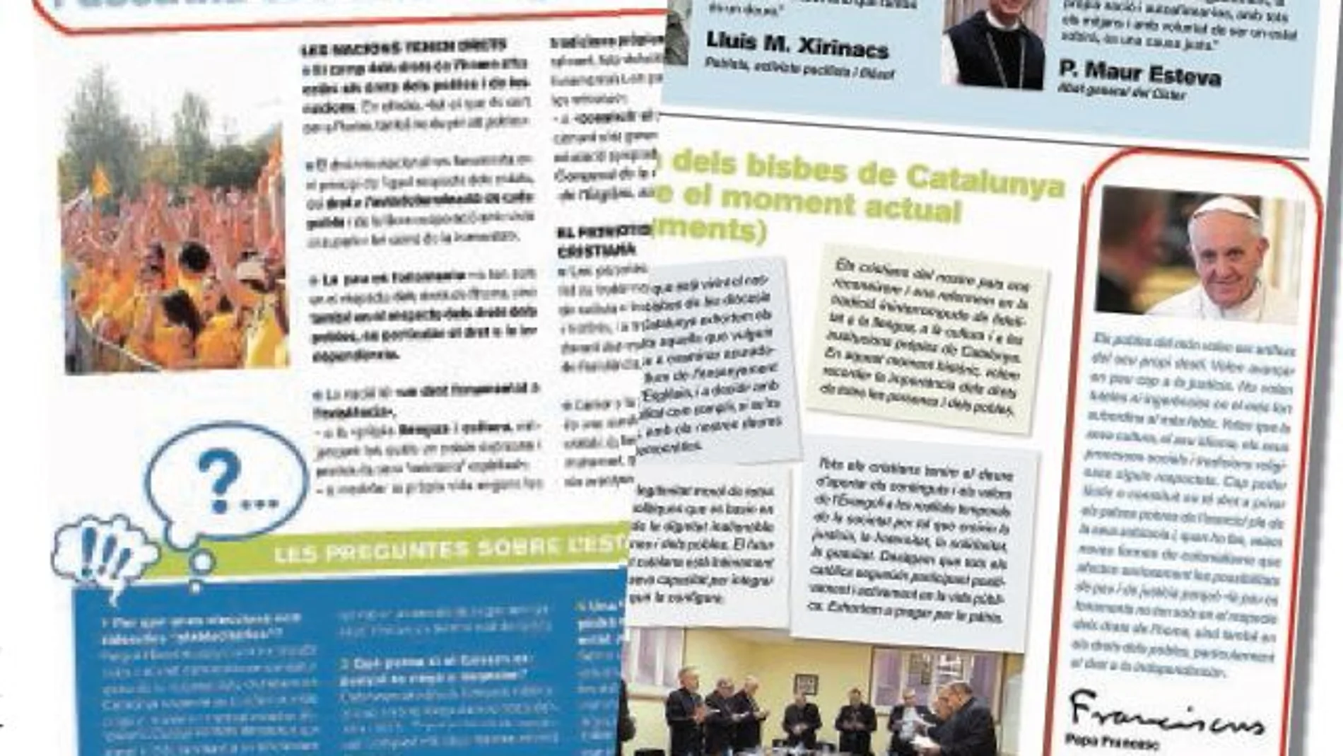 El panfleto, con el artículo sobre doctrina social de la Iglesia y la independencia y el extracto del discurso del Papa en Bolivia