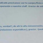 Pantallazo de la respuesta a una de las candidatas a la oferta de trabajo