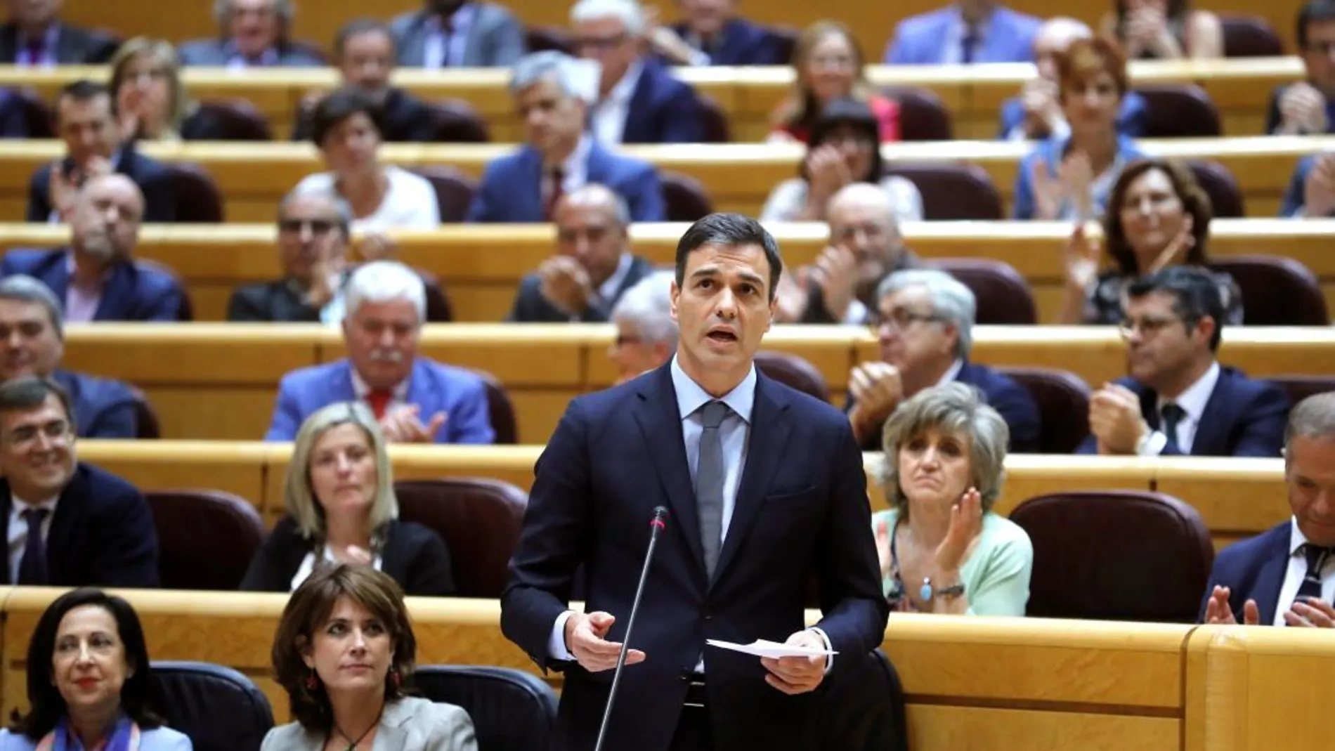 El presidente del Gobierno Pedro Sánchez, durante su intervención en la sesión del pleno del Senado /Foto: Efe