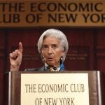 Lagarde durante su conferencia en el Club Económico de Nueva York
