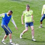 Benzema, Bale y Jesé, en el entrenamiento de ayer del Madrid en Valdebebas